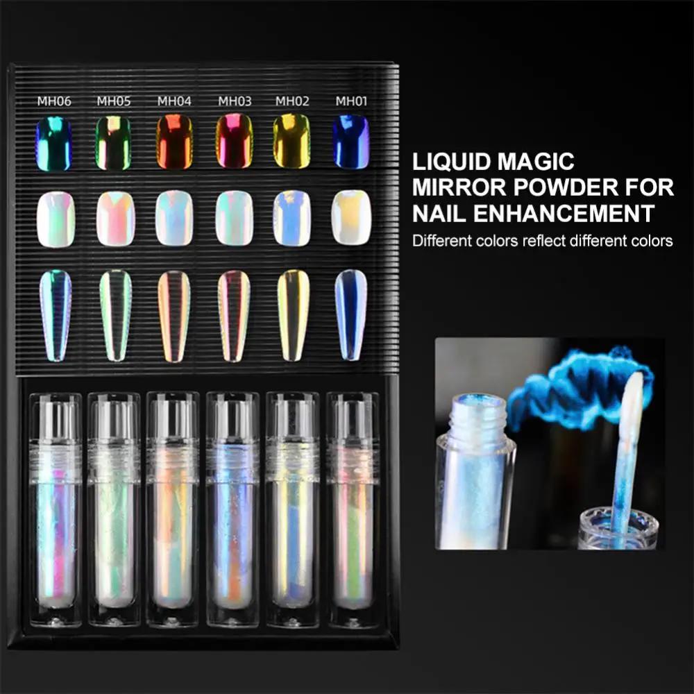 6 Color Aurora Pearl Nail Glitter Powder Mirror Shimmer Pigment Chrome Holographic Manicure DIY Design Nail Art Deco